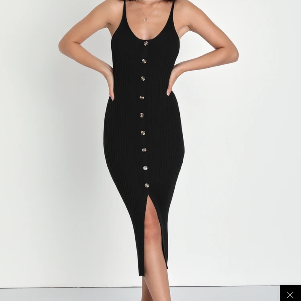 Express Black Button-Down ribbed Midi Dress XS